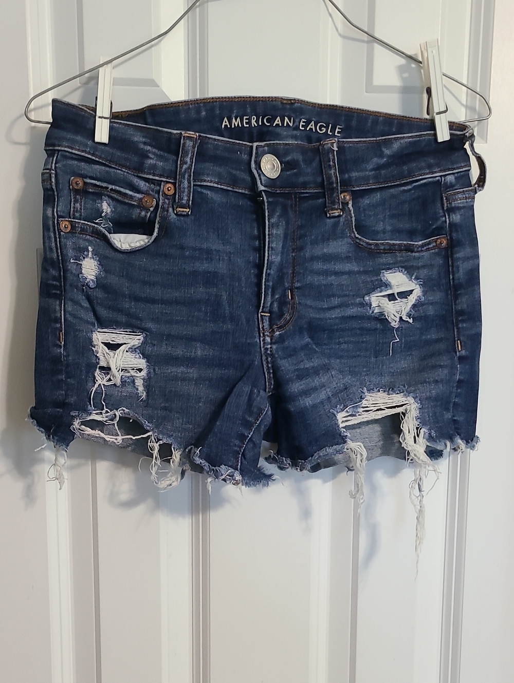 American Eagle Outfitters Distressed Dark Blue Denim Jean Shorts